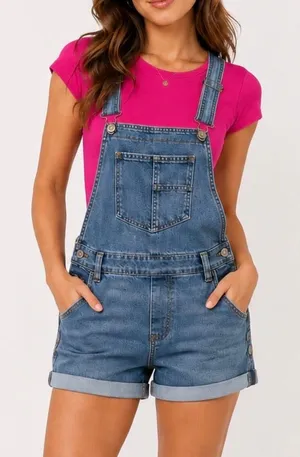 Celebrity Pink Blue Denim Short Overalls ONLY. Size S thumbnail 1