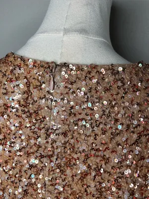 Retrofete Bronze Rose Gold Sequin Long Sleeve Nikki Mini Dress Evening Party thumbnail 5
