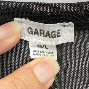 Garage Mesh Top Ruched Long Sleeve See Through‎ Black Blouse Large thumbnail 4
