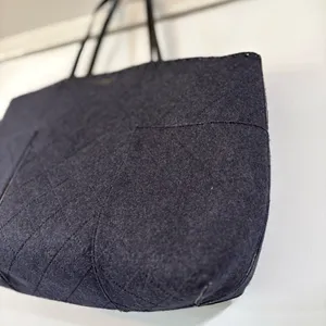 Tory Burch Block T Felt Tote Shoulder Bag Carry On Work Travel Blue Gray Logo thumbnail 2