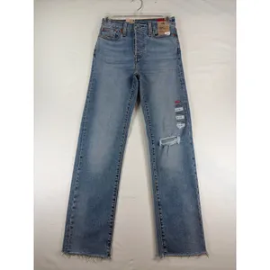 Levis Wedgie Straight High Rise Distressed Raw Hem Jeans Blue 24x28 NEW US Sz 0 thumbnail 3