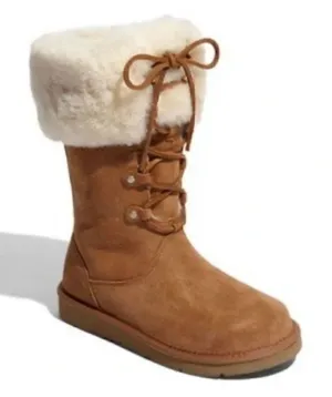 UGG | Australia Montclair Cuffed‎ Suede Sheepskin Lace-Up Boots in Chestnut thumbnail 1