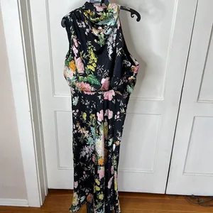 Petal & Pup Black Floral Halter Midi Dress with Pink and Yellow Blooms thumbnail 3