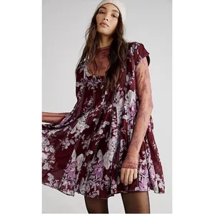 Free People Sully Babydoll Dress Women’s Small Burgundy Cottagecore Coquette thumbnail 2