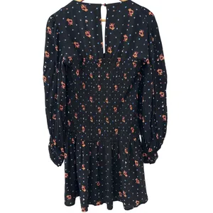 Free People Two Faces Smocked‎ Printed Mini Dress Black Combo Size Large thumbnail 5