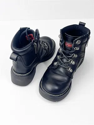 HARLEY DAVIDSON Black Moto Biker Boots Size 5 Bikercore Grunge Academia thumbnail 4