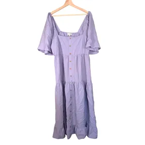 Umgee‎ USA Womens 1XL Periwinkle Blue Textured Tiered Button Front Midi Dress thumbnail 2