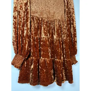 Flying Tomato Mini Dress Copper Crushed Velvet Smocked Fall Holiday Size M thumbnail 3