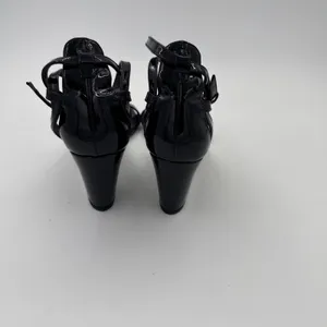 Stuart Weitzman Nearly Nude Ankle Strap Sandals Patent Black Size 8M thumbnail 3