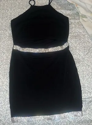 Rhinestone cutout little black dress size S thumbnail 1