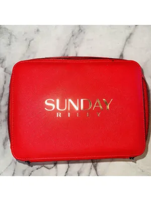 NEW Sunday Riley Cosmetic Suitcase Travel Bag 10x8x4" Red Zippered Makeup Case thumbnail 6