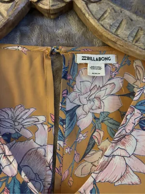 Vintage Billabong Mustard Floral V-Neck Midi Dress Women’s Size M thumbnail 5