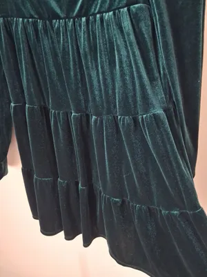 Altar'd State Velvet Green Tiered Long Sleeve Dress Holiday XS thumbnail 3