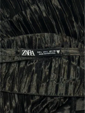 Zara NWT Black Pleated Tiered Cami Top Spaghetti Strap Peplum Camisole Size L thumbnail 3