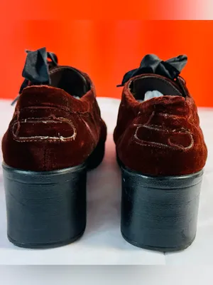 ellemenno Velvet Block Heel Lace-Up Shoes - Burgundy thumbnail 8