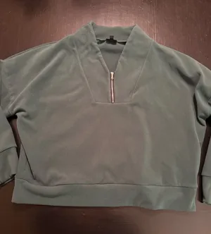 Coco + Carmen Womens Forest Green Quarter Zip Fleece‎ Pullover Sweatshirt L/XL thumbnail 1
