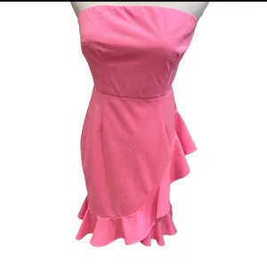 Hello Molly Bright Pink Strapless Mini Dress Ruffle M 6 Party Date Night thumbnail 4