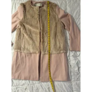 Zara Basic Coat Peacoat Wool Blend Pink Blush Faux Fur Women's XL Wicked thumbnail 3