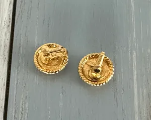Napier Vintage Clip On Screw Back Earrings Gold Tone Rope Frame Blue Cabochons thumbnail 3