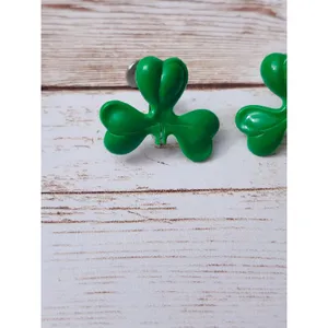 Vintage Screw On Earrings - Green Shamrock 0.75" - Damaged thumbnail 2