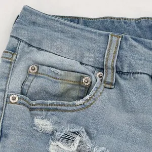 Aero Light Wash High Rise Curvy Midi 3" Distressed Ripped Jean Shorts Size 6 thumbnail 2