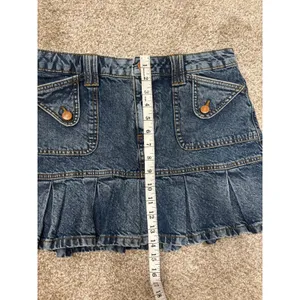 Reclaimed Vintage Y2K Denim Pleated Mini Skirt Womens US 6 Blue Low Rise thumbnail 6
