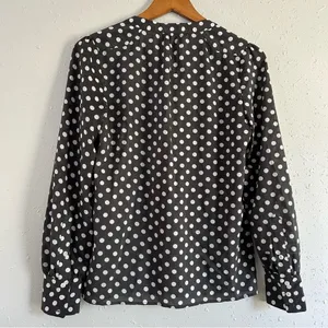 J. Crew Grey White Polka Dot Long Sleeve Blouse Preppy Office Small Medium thumbnail 4