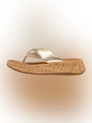NWT FitFlop F-Mode Metallic Gold Leather Cork Platform Sandals thumbnail 6