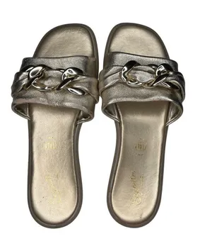 Seychelles Womens Tulum Metallic Gold Slide Sandals W/ Chain Accent - Size 9.5M thumbnail 1