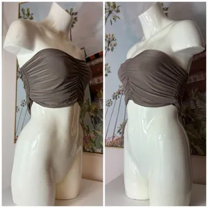 PrettyLittleThing Taupe Brown Ruched Midaxi Skirt Bandeau Top Set Size 12 thumbnail 5
