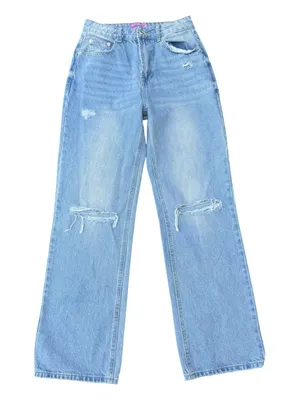 Edikted | Light Blue Distressed Wide-Leg Jeans thumbnail 1