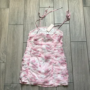 Floral Pink Mini Dress Size M thumbnail 4