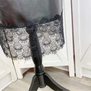 Michael Kors Lace Trim Faux Leather Slip Skirt‎ Black Midi Pencil Elastic XS thumbnail 7