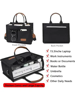 ZHMO Canvas Tote Bag With Pockets Crossbody Bags for Women in Black Purse thumbnail 8