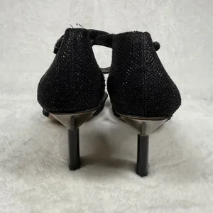 Franco Sarto Rania Black Glitter Square Toe Sculptural Heel Sandals‎ Womens 8M thumbnail 6
