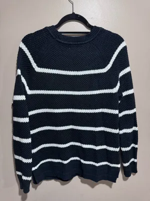 Old Navy Women's Black & White Striped Knit Sweater Large thumbnail 2