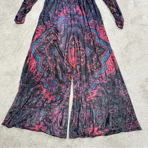 Free People Women’s Giselle Velvet Jumpsuit V-Neck Wide Leg Fairy Dark Combo L thumbnail 7