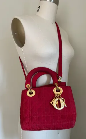 Vintage Christian Dior Lady Dior Red Cannage Nylon Canvas Bag w/ Strap thumbnail 1