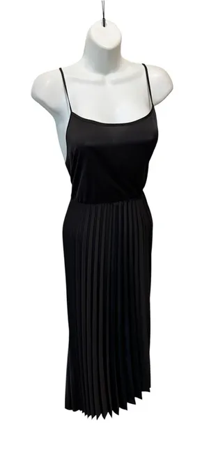 Rachel Zoe Pleated Satin Maxi Slip Dress Black L Scoop Neck Summer Goth Witchy thumbnail 1