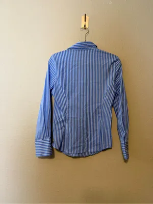 Zara Fitted Poplin Style Button Down Long Sleeve Pin Stripe Shirt Women’s Size M thumbnail 6