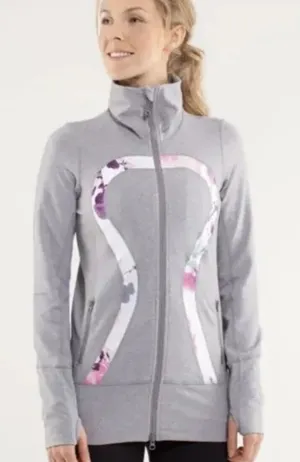 Lululemon In Stride Full Zip Gray Floral Jacket Size 6 thumbnail 1