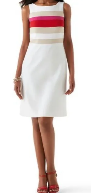 White House Black Market White Sheath Dress with Striped Bodice size 6 thumbnail 1