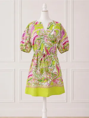 NWT Chloe+Rene Paisley Print Puff Sleeve Mini Dress Size Small Retro Mod Preppy thumbnail 2