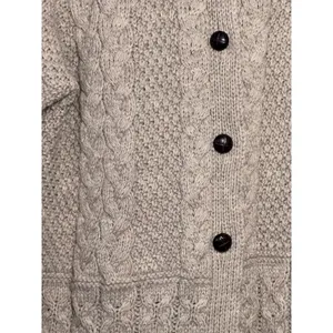 Peregrine Tan Cable Knit Button Front Collared Cardigan 100% Wool Chunky Warm‎ L Brown Size L thumbnail 5