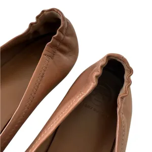 Tory Burch Brown Leather Minnie Travel Ballet Flats with Gold Logo thumbnail 3