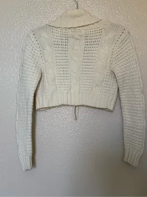 New York & Company Wool Cable Knit Cropped Tie Cardigan Y2K Coquette S thumbnail 7