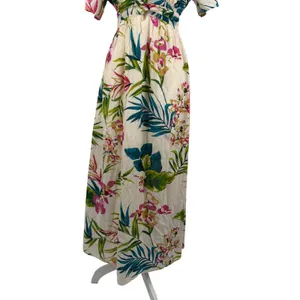 Billabong Tropical Floral Maxi‎ Dress Open Back Cotton Large Vacation Resortwear thumbnail 3