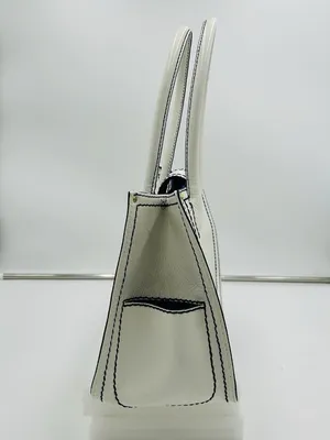 Antonio Melani White Leather Satchel Bag Magnetic Closure Blue Trim thumbnail 6