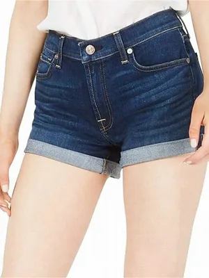 7 For All Mankind Dark Blue Rolled-Hem Denim Shorts thumbnail 1
