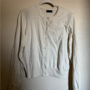 GAP Crewneck Cardigan‎ Sweater Size Large Cream NEW Office Business thumbnail 1